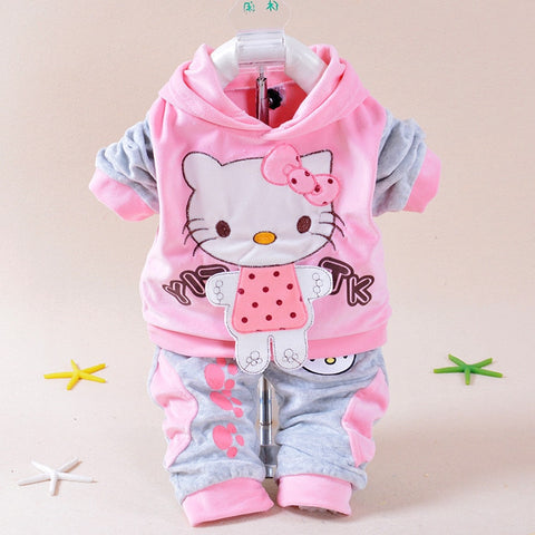 Baby Girls Clothing Set Cartoon Hello Kitty 2016 Winter Autumn Children Clothing Casual Tracksuits Kids Clothes Girls