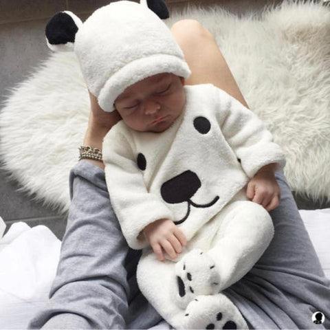 3Pcs Newborn Baby Girls Boy Long Sleeve Pullovers Top Footies Pants Hat Outfits Set Fluffy Cute Cartoon Winter Warm Clothes