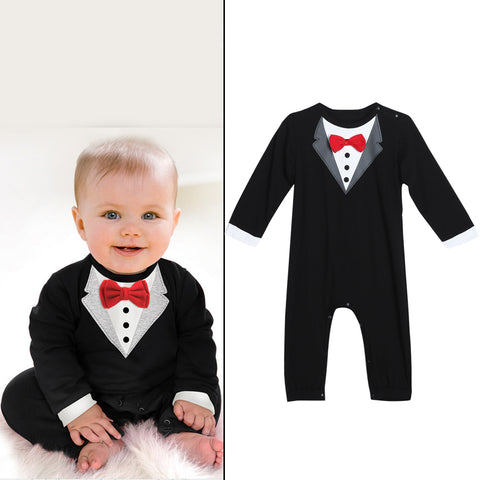 Toddler Handsome Baby Pompers Cool Boy Clothes Baby Long Sleeve Suit Infant Jumpsuit GentlemenBlack Bowknot Rompers Formal Suit