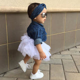 3PCS Toddler Kids Baby Girl Clothes Set Denim Tops T-shirt +Tutu Skirt Headband Outfits Summer Cowboy Suit Children Set