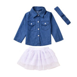 3PCS Toddler Kids Baby Girl Clothes Set Denim Tops T-shirt +Tutu Skirt Headband Outfits Summer Cowboy Suit Children Set