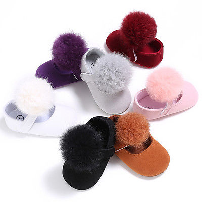 0-18M Toddler Baby Girl Soft Plush Princess Shoes cute pom shoes Infant Prewalker New Born Baby Shoes for girls D15