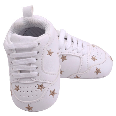2019 Baby Shoes Newborn Boys Girls Heart Star Pattern First Walkers Kids Toddlers Lace Up PU Sneakers 0-18 Months