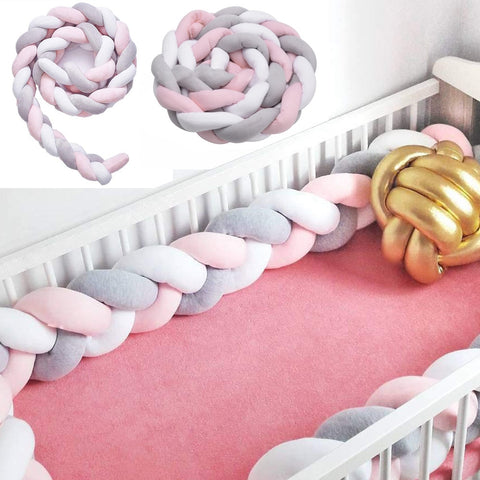 Baby Crib Bumper Knotted Braided Plush Nursery Cradle Decor Newborn Gift Pillow Cushion Junior Bed Sleep Bumper (2 Meters Long)