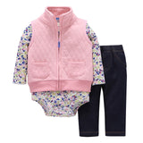 BABY BOY GIRL CLOTHES SET cotton long sleeve hooded jacket+pant+rompers new born infant toddler outfits unisex newborn clothing