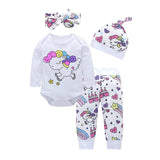 Newborn Baby Girl Clothes Sets Infant Fashion Unicorn Pegasus Star Heart Castle Tops+Pants+Hat+Headband 4PCS Baby Girl Clothing