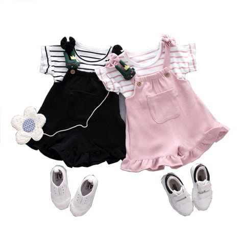 Summer Chinese style baby girl clothing striped T-shirt tops + shorts sports suit for newborn baby girls outfit cool clothes set