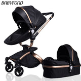 Babyfond Baby Stroller 360 rotate golden frame baby car 2 in 1 including sleeping basket Leather baby stroller EU Certification