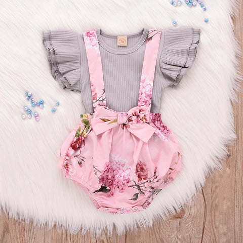 2019 Toddler Infant Baby Girl clothes Sleeveless Ruffle Tops Overall Floral Short Clothes Set girls clothing set costume kids