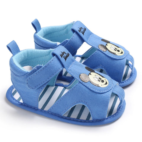 2019 Summer Newborn Baby Soft Bottom First Walkers Cartoon Blue Color Baby Boy Summer Shoes Infant Toddler Crib Shoes