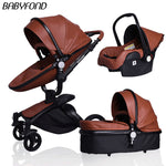 25usd coupon!luxury High landscape Baby Stroller 3 in 1 PU Leather Baby Car EU standard independent newborn basket babyfond pram