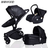25usd coupon!luxury High landscape Baby Stroller 3 in 1 PU Leather Baby Car EU standard independent newborn basket babyfond pram