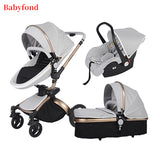 25usd coupon!luxury High landscape Baby Stroller 3 in 1 PU Leather Baby Car EU standard independent newborn basket babyfond pram