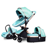 25usd coupon!luxury High landscape Baby Stroller 3 in 1 PU Leather Baby Car EU standard independent newborn basket babyfond pram
