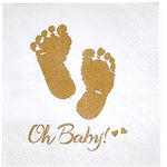100 sheets/pack Baby Shower Napkins - Oh Baby Gold Feet Design ,  Party Supply , Disposable Tableware Decorations